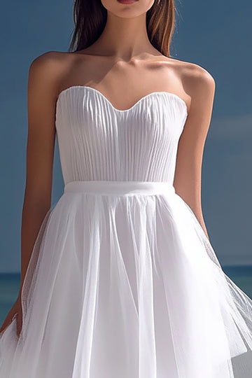 White Sweetheart Asymmetrical A Line Graduation Dress